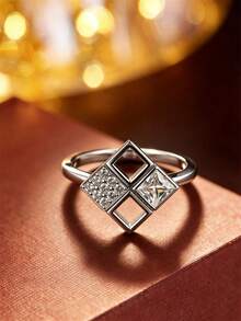 1pc French Minimalist Geometric Hollow Square Ring, Square Design For Date & Daily Wear Accessory - Ring - View 3