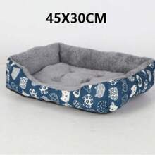 1pc Cozy Warm Plush Pet Bed, Blue Cartoon Pattern Pet Sofa Cushion For Cats Small Dogs, Durable Polyester Easy‑Clean Indoor Pet Nest - Multicolor - View 8