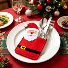 4pcs Set, Cute Christmas Placemats, Tableware Storage, Santa Claus, Reindeer, Snow And Gingerbread Man Designs, Christmas Tableware Holder, Placemat, Silverware Pocket, Party Table Decoration, Adding Color To Your Holiday Party Table - Multicolor - View 4