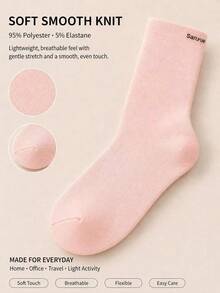 1/5 Pairs Random Styles Women's Lightweight Crew Socks, Soft Stretch Solid Color Mid-Calf Socks For Casual Everyday Wear - Multicolor - View 3