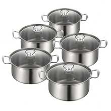 5PCS Induction Cookware Set, Non-Stick Stainless Steel Pots And Pans With Lids Included - Silver - View 5
