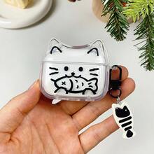1 st sött kattmotiv med fisk hörlursfodral, kompatibelt med Pro 2 Apple, transparent skyddsskal, ny Pro 3 - Multifärgad - Visa 2