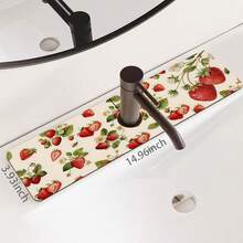 1pc Strawberry Pattern Faucet Mat Decor, Sink Faucet Absorbent Mat, Drainage Mat, Suitable For Kitchen, Bathroom Sink, Countertop, Drainage Mat, Diatomaceous Earth Material, Trimmable, Quick Drying Mat - Multicolor - View 11