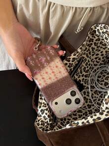 Maillard Patchwork Floral Phone Case Compatible With Iphone 17 Pro Max, 16 Pro, 15, 14, 13, Women's Full Coverage Anti-Drop Protective Cover With Lanyard - Brown - View 5