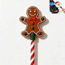 Christmas Novelty Character Pens, 5‑Design Festive Writing Pen Set With Gingerbread Man, Snowman, Reindeer, Snowflake & Xmas Tree Toppers, Holiday Stationery For Party Favors & Stocking Fillers - Christmas Credit Card Magic Wand Tool - Gingerbread Man - View 1