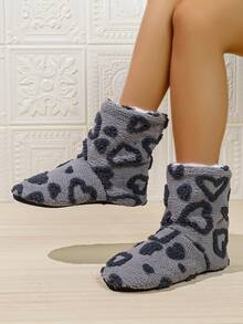 Warm Jacquard Heart Pattern Women's House Slippers, Lightweight Soft Sole Indoor Women's Slippers Boots - Grey - View 4