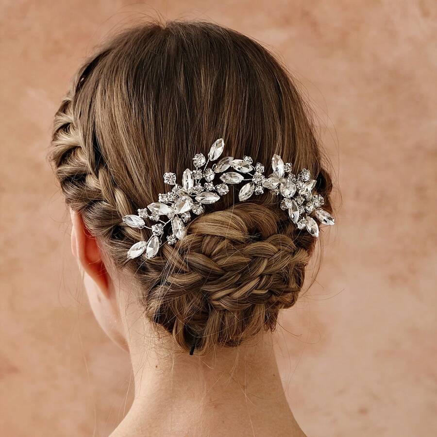 2Pcs Shiny Elegant Party Iron Hair Combs Bridal Wedding Hair Accessories All Season Wedding Hair Products - Silver - View 1