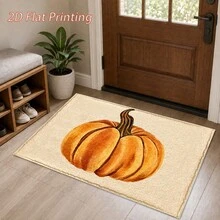 1pc Autumn Pumpkin Print Faux Wool Rug, Large Orange Pumpkin Pattern Carpet, Thanksgiving Harvest Rustic Farmhouse Style Home Decor, Suitable For Entryway, Kitchen, Living Room, Bedroom - Multicolor - View 1