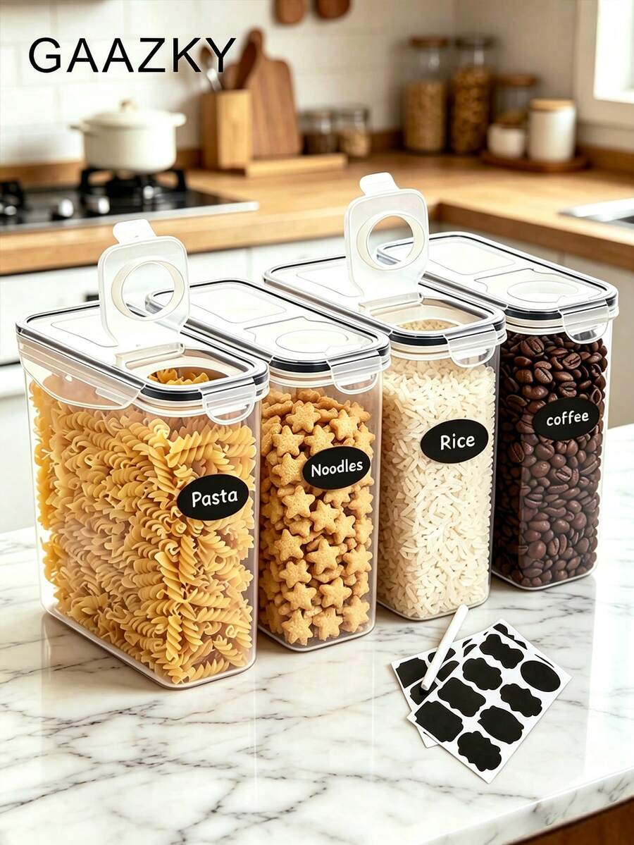 Gaazky Juego de 2 piezas/4 piezas de contenedores de almacenamiento de granos, con tapa abatible, cubo de cereales de 2.0L (68oz), dispensador de alimentos, con etiquetas y bolígrafo (se puede comprar por separado) - transparente - Ver 1