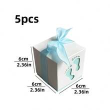 5pcs 2.36*2.36*2.36 Inch Hollow Ribbon Decor Paper Candy Boxes, Baby Birthday Boxes, European Cute Style Pink Blue Multicolor Square Gift Boxes, Stroller Footprint Carved Design, Suitable For Birthday Party Baby Shower, Can Store Candy Cookies Macarons Chocolate Packaging Boxes - Multicolor - View 14