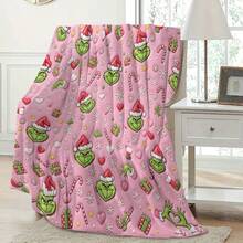 The Grinch Soft & Comfortable 1pc All-Over Print Modern Flannel Christmas Nap Blanket - Christmas Tree - Polyester Nap Blanket - Digital Printing, Suitable For Sofa, Bed, Travel, Office Home Decor - Multicolor - View 7