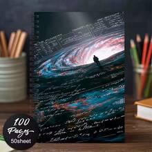 Cosmic Black Hole Starry Sky Spiral Notebook - A5 Size , 50 Sheets/100 Pages, Black Cover Suitable For, Office, Journaling, Planners - Gift For Students, Teachers, Professionals, Space-Themed Diary & Notepad - 1 Pack (50 Sheets/100 Pages) - View 1
