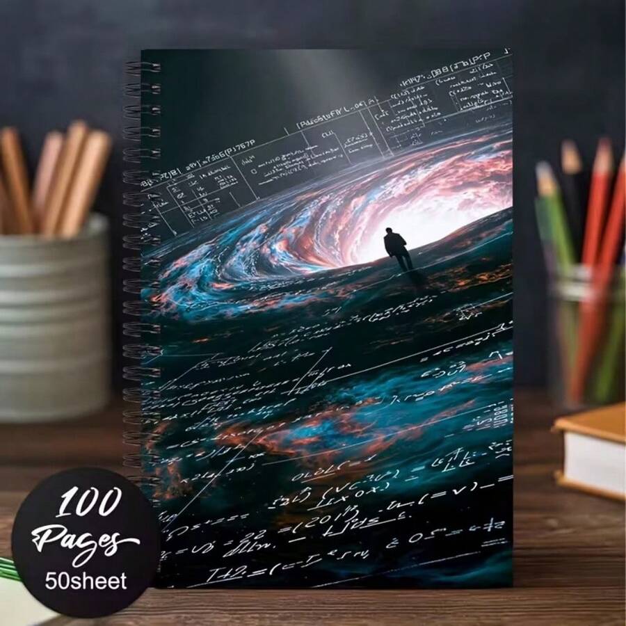 Cosmic Black Hole Starry Sky Spiral Notebook - A5 Size , 50 Sheets/100 Pages, Black Cover Suitable For, Office, Journaling, Planners - Gift For Students, Teachers, Professionals, Space-Themed Diary & Notepad - 1 Pack (50 Sheets/100 Pages) - View 1