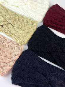 DUOJIAOYAN 1pc Autumn/Winter New Style Cable Knit Outer Layer With Thick Fleece Lining Wide Elastic Hair Band, Suitable For Sports, Cold Protection And Warmth, Hair Band Accessory, Sports Headband - Multicolor - View 3