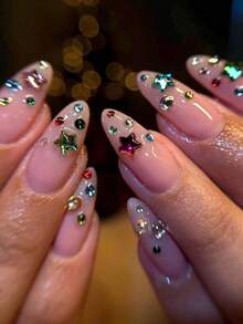 50pcs Mixed Color Rhinestone Nail Art Decor, 3D Flat Back Rhinestones For Nail Embellishment, Heart & Star Shaped Nail Rhinestones, Cute Nail Art Handmade Decoration, Acrylic Rhinestones Suitable For Women's Nails - Multicolor - View 8