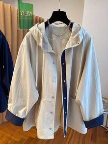 女士连帽风衣，宽松高端休闲中长夹克，2025 年春秋季新品 - 杏色 - 查看 10