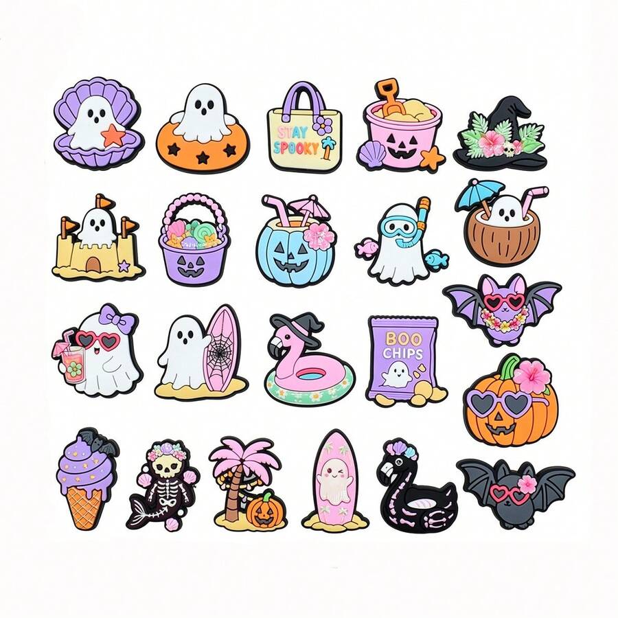 22PCS Beach Halloween Shoe Charms Set, PVC Shoe Decorations, Shoe Accessories Charms, Gift Idea For Birthday Christmas Halloween Party Favor - Multicolor - View 1