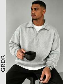 GRDR Men's Autumn/Winter Zip-Up Pullover Pullover Sweatshirt - Light Grey - View 2