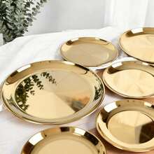 Gold Stainless Steel Round Serving Plates, Mirror Polished Stackable Metal Dishes For Wedding Party Picnic BBQ Daily Family Use - 2pcs(26cm) - View 3