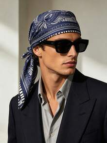 1pc Men Navy Paisley Square Bandana Soft Lightweight Multifunctional Head Neck Scarf For Daily Casual Wear - Multicolor - View 2