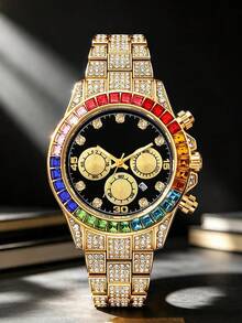 Men's Hip-Hop Watch, Gift For Father, Couple Watch With Calendar - Multicolor - View 4
