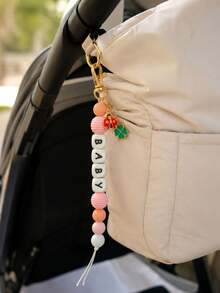 1pc Customized Name Threaded Silicone Keychain DIY English Letter Beaded Pendant, Seven-Star Ladybug Bag Charm, Lucky Four-Leaf Clover Decoration, Personalized Custom Letter Key Hanger, DIY Exclusive Name Pendant, Best Friend Couple Birthday Gift - Ladybug Thread - View 3