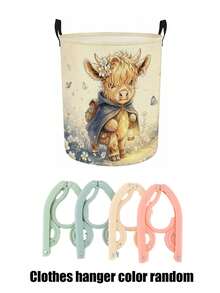 Cute Highland Cow Floral Print Laundry Hamper, Collapsible Large‑Capacity Storage Basket With Handles, Clothes Storage, Unisex, Essential For Daily Home And Dorm Use - Multicolor - View 15