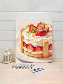1pc Strawberry Cake DIY Number Painting, Canvas Painting DIY Handmade, Adult Home Decor, Holiday Gift - Sets - View 3