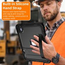 Heavy Duty Anti-Drop Tablet Protective Case, Adjustable Stand, Wrist Strap, 3-In-1 Shockproof And Anti-Drop, European And American Style, Compatible With Apple And Tablet Protective Case, (Some Models With Electronic Pen Slot) - Black - View 3