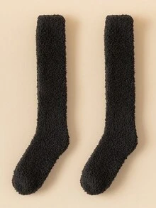 One Pair Of Thick, Plush Black Ankle Socks-Suitable For Home, School, Travel, And Various Other Settings. - Black - View 8