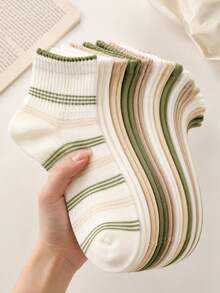 1/3 Pasang Kaos Kaki Wanita Setengah Betis dengan Manset Berkerut, Katun Lembut dan Bernapas, Motif Garis Bunga dan Wajah Tersenyum, Gaya Pastoral Hutan, Mode Sehari-hari, Paket Multi - MultiWarna - View 3