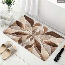 1pc Modern Gradient Brown Petal Flannel Entryway Rug, Symmetrical Vortex Abstract Floral Pattern Non-Slip Absorbent Door Mat, Soft Washable Decorative Carpet, Suitable For Hallway, Porch, Minimalist Country Style Home Decor - Multicolor - View 2
