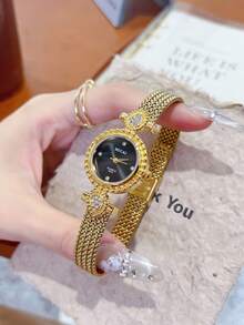 1pc New Fashionable Gold Women's Watch, Retro Luxury Minimalist Elegant Versatile Ladies Quartz Watch Gift - Silver - View 6