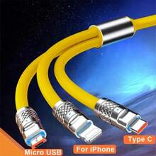 [Kabel Data 3-in-1 Pengisian Super Cepat 120W] Kabel Pengisian Daya Ponsel Universal 3-in-1 Micro/Type-C/Lightning, Bahan Silikon, Mendukung Apple/, Pengisian Cepat Tanpa Merusak Perangkat, Tahan Lama dan Anti-Patah, Perlengkapan Penting Portabel untuk Mobil - MultiWarna - View 4