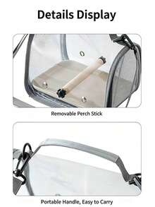 Portable Bird Carrier With Perch - Lightweight Foldable Bird Backpack (With Perch And Tray), Suitable For Parrots, Long-Tailed Parakeets, Birds, Hamsters, Rabbits, Squirrels, Guinea Pigs And Small Animals, Ideal For Travel, Hiking And Camping - Grey - View 7