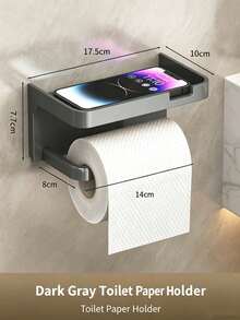 1pc/10pcs Modern Minimalist Metal Wall-Mounted Toilet Paper Holder, Rectangular Shelf Design, Integrated Top Storage Tray And Toilet Paper Roll Holder, Multi-Functional Storage Organizer, Bathroom Restroom Home Indoor Daily Use - Multicolor - View 14