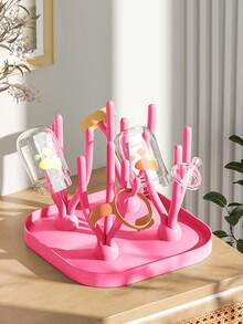 Baby Bottle Drying Rack With Tray, Large Capacity, Detachable, Optional 1pc/1set = (1 Drain Rack + 1 Bottle Holder), Slight Color Difference May Exist Due To Lighting And Angle - Pink - View 1