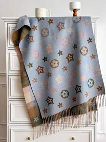 1pc Geometric Floral Print Tasseled Thick Scarf 65*200cm, Polyester Faux Cashmere, Fall Winter Shawl For Travel Party Outing, Wear As Scarf Shawl - Multicolor - View 12