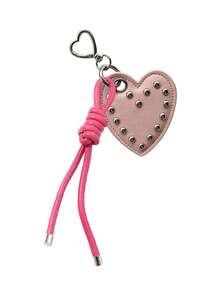 Retro Punk Style Heart-Shaped Rivet Keychain,Featuring A Heart-Shaped Metal Hook And Knotted Tassel Rope Design,Pu Leather Pendant,Charm Bag Accessory - Multicolor - View 11