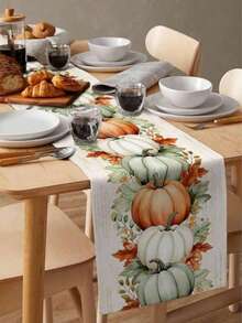OBOVAY Christmas Pumpkin Table Runner, Fall Harvest Pumpkin Linen Table Runner, Pumpkin Printed Pattern, Reusable Table Centerpiece For Party, Christmas Home Decor, Fall Home Decoration, Thanksgiving Decor, Suitable For Kitchen, Dining Table, Living Room - Random Style - View 6