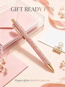 10/3pcs Rose Gold Retractable Ballpoint Pen Set, High-Quality Glitter Metal Barrel, Smooth Writing, Perfect Valentine's Day Gift For Her, Wedding Date, Christmas Stocking Filler, Halloween, College Essentials - Sets - View 3