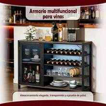 Mueble Bar Gabinete De 3 Niveles 106cm Con Toma De Corriente - Negro - Ver 7