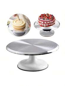 1pc Aluminum Alloy Cake Turntable, 10 Inch, Non-Slip Rotating Dessert Display Stand, Suitable For Cake Decorating Tools, Baking Tools, Kitchen Gadgets, Kitchen Accessories - White - View 1