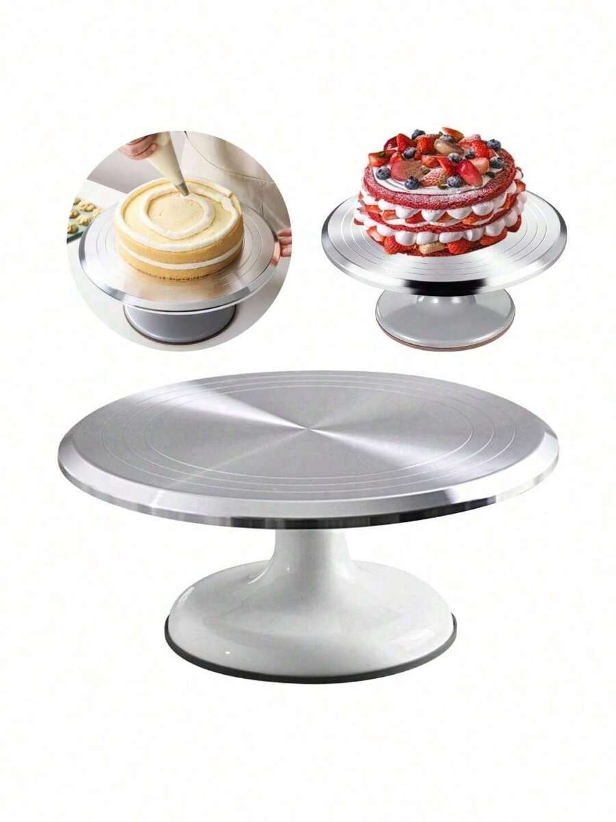 1pc Aluminum Alloy Cake Turntable, 10 Inch, Non-Slip Rotating Dessert Display Stand, Suitable For Cake Decorating Tools, Baking Tools, Kitchen Gadgets, Kitchen Accessories - White - View 1