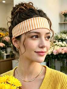 1pc Summer Fresh Color-Block Thin Striped Twisted Wide Headband, High Elastic Fabric Headband, Beach Vacation Fitness Non-Slip Versatile Energetic Hair Accessory - Multicolor - View 9