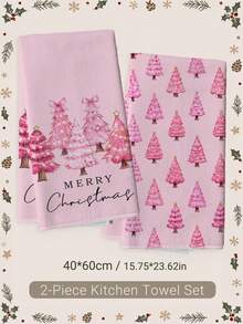 2pcs Pink Bow Christmas Tree Merry Christmas Text Kitchen Towels, 40*60cm Soft Microfiber Material Tea Towels, Suitable For Home Kitchen Restaurant Outdoor Camping Tabletop Cleaning Dish Cloth Hand Towel Accessories, Cute Christmas Theme Kitchen Towels Holiday Gift - Multicolor - View 10