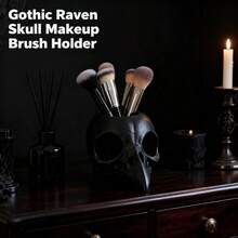 2pcs Gothic Raven Skull Makeup Brush Holder, Dark Witch Style Vanity Storage Box, Gothic Desktop Pen Holder, Halloween Home Decor, Dark Aesthetic Makeup Tool Storage Box, Suitable For Vanity Desk, Gothic Room Decor, Used For Storing Makeup Brushes, Pens And Stationery - View 2