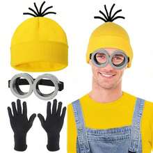 asmodee Despicable Me Minions Yellow Hat & Gloves Knit Set, Halloween Costume Props For Cosplay Role Play - A - View 2