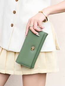 CHARM INFINITE Dompet Clutch Panjang Wanita dari Kulit Sintetis, Dompet Lipat dengan Kunci Putar Bertekstur Leci, Kapasitas Besar dengan Banyak Slot Kartu, Kompartemen Uang Kertas dan Kantong Dalam Berresleting, Muat Ponsel, Tas Tangan Harian Warna Polos, Hadiah Ulang Tahun dan Liburan Praktis untuk Anak Perempuan - MultiWarna - View 7
