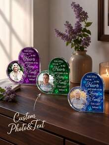 1pc Custom Heart‑Shaped Acrylic Photo Memorial Plaque, Personalized Photo And Text Remembrance Keepsake, Butterfly Floral Bereavement Sympathy Desktop Condolence Gift For Loss Of Loved One - Multicolor - View 3